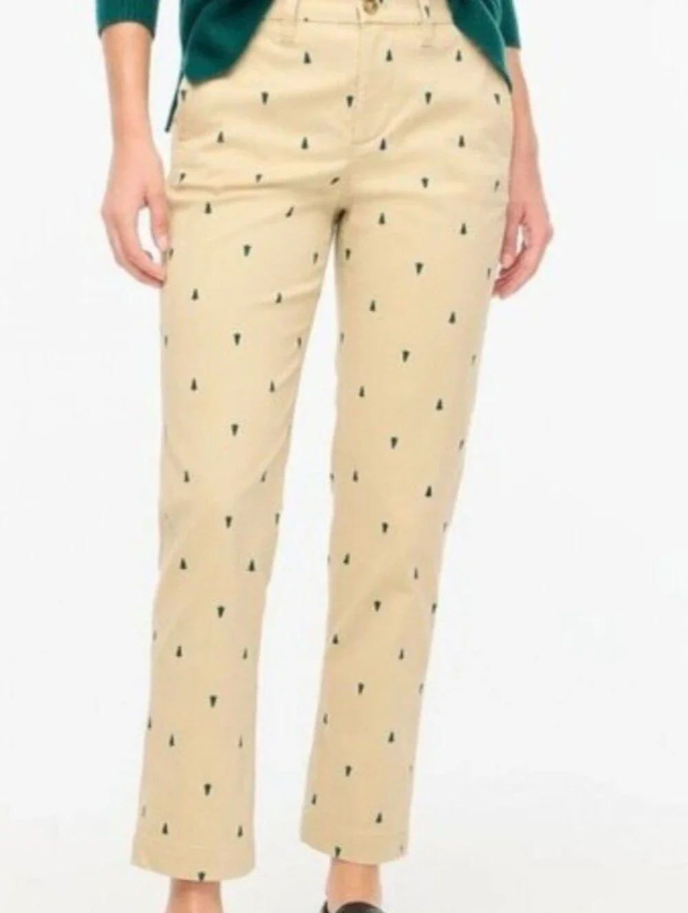 J. Crew Beige High -Rise  Girlfriend Khaki Size 6  Embroidered Pine Tree Detail